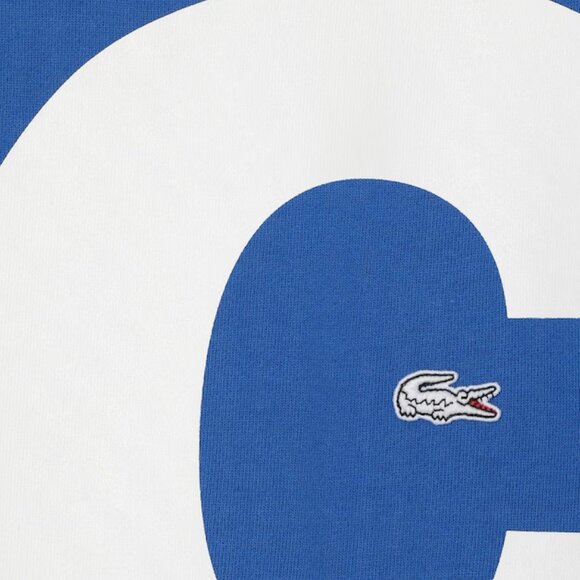 NWOT - Lacoste Classic Fit Contrast Lettering Cotton Sweatshirt Blue - Med - Picture 2 of 7